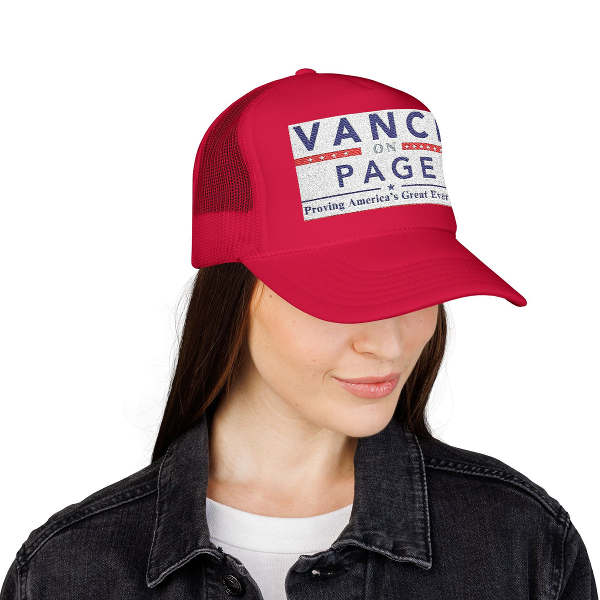 Presidental Campaign Foam Trucker Hat | Embroidery Style "Vance On Page"