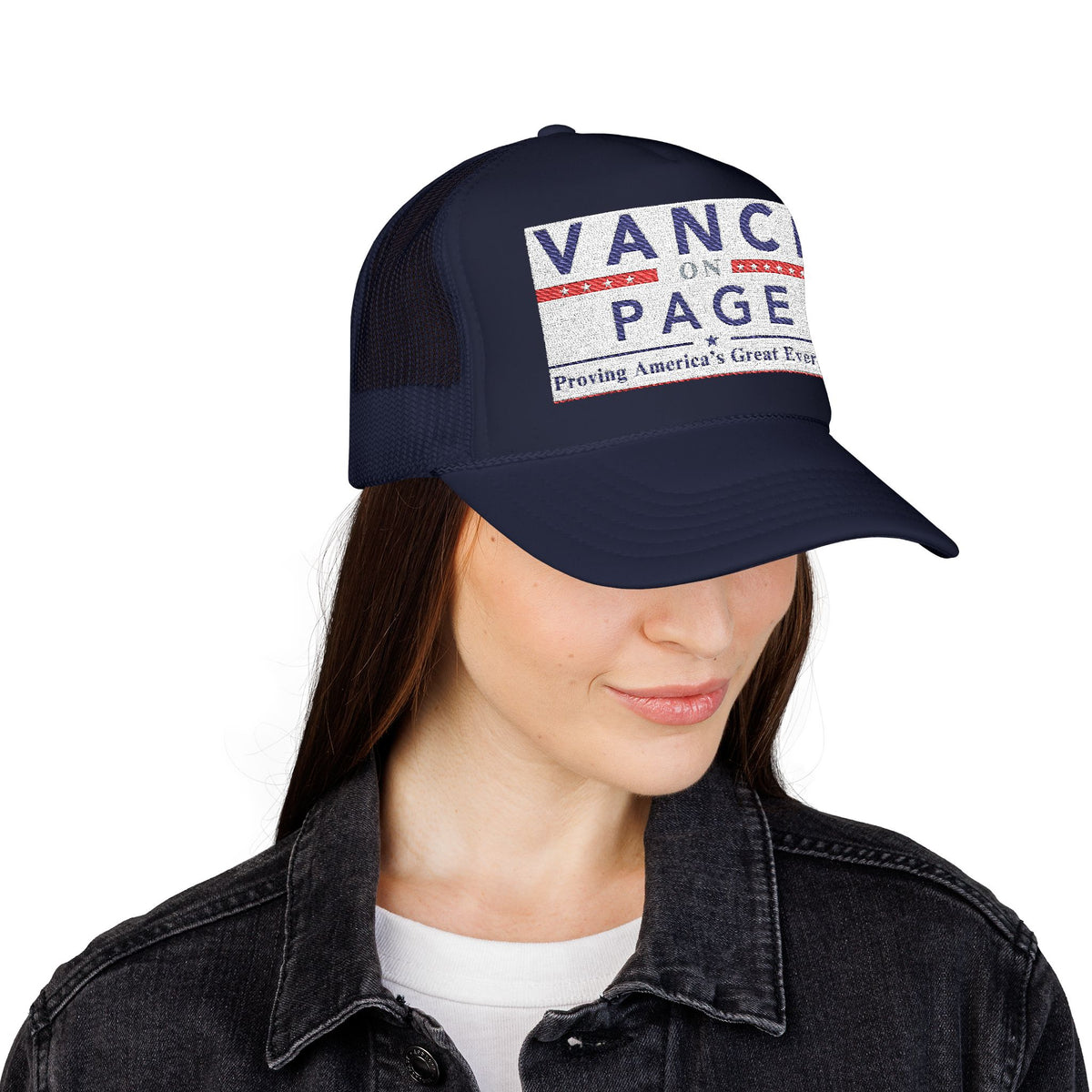 Presidental Campaign Foam Trucker Hat | Embroidery Style "Vance On Page"