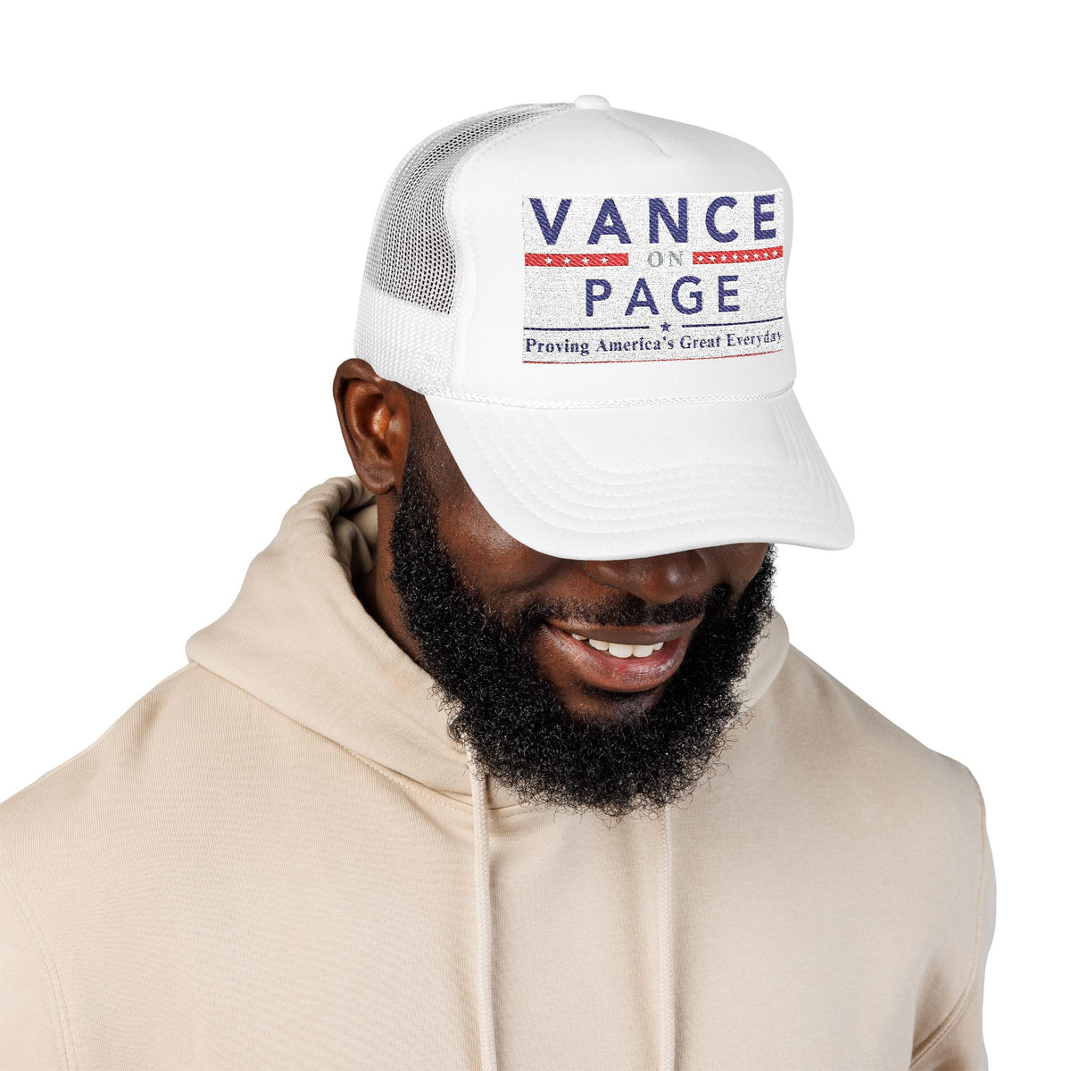 Presidental Campaign Foam Trucker Hat | Embroidery Style "Vance On Page"