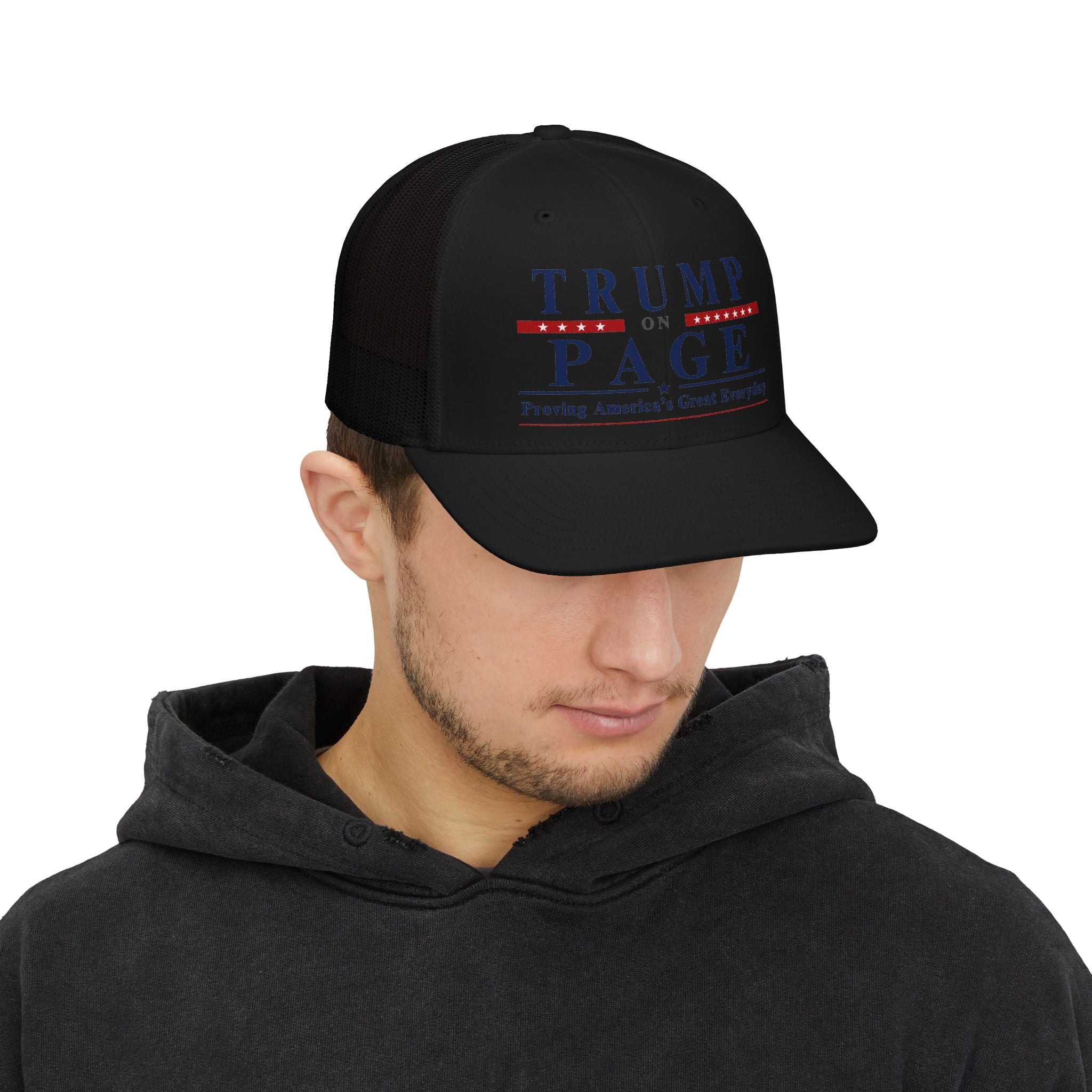 Trump on Page Snapback Trucker Cap — 'Proving America's Great Everyday' Hat