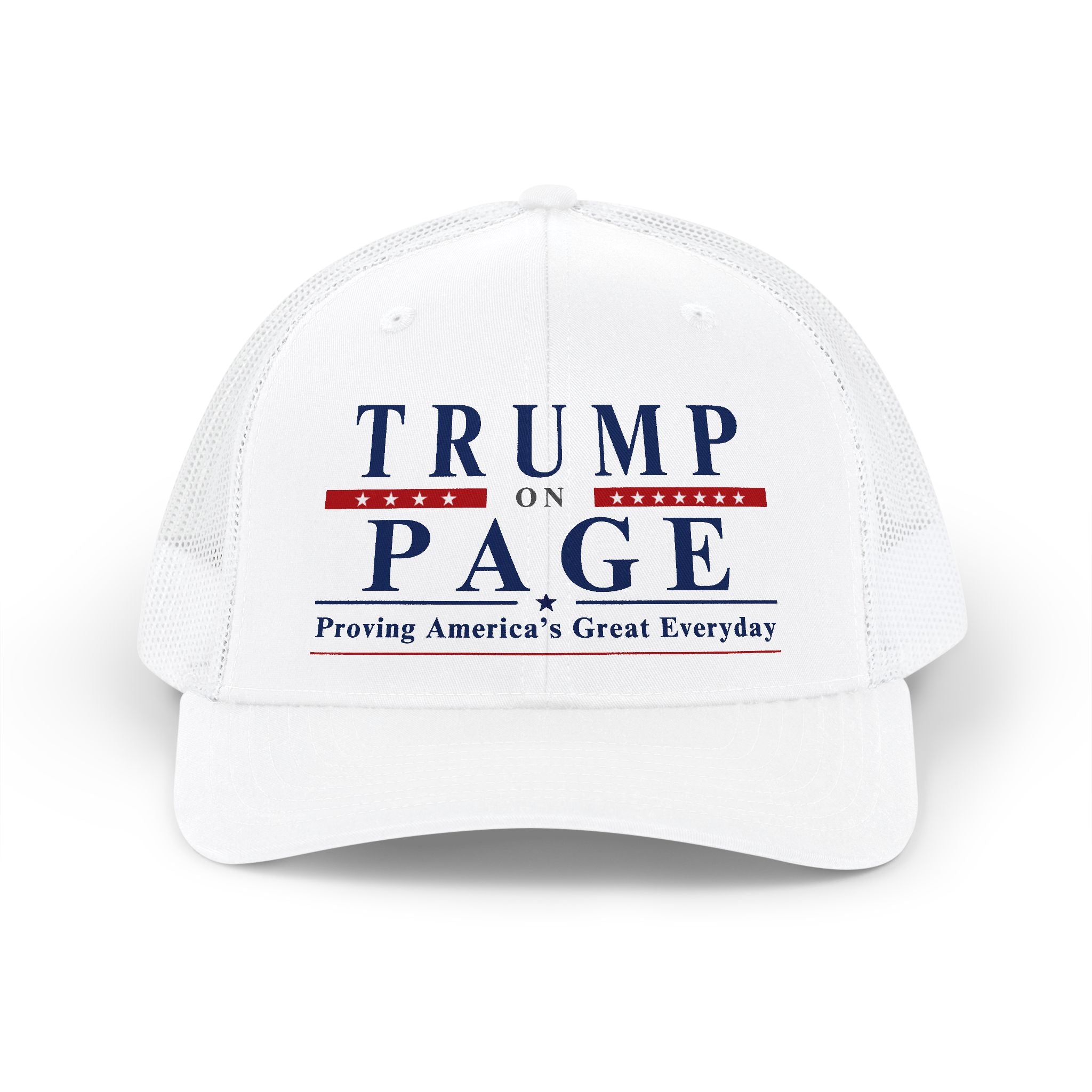 Trump on Page Snapback Trucker Cap — 'Proving America's Great Everyday' Hat