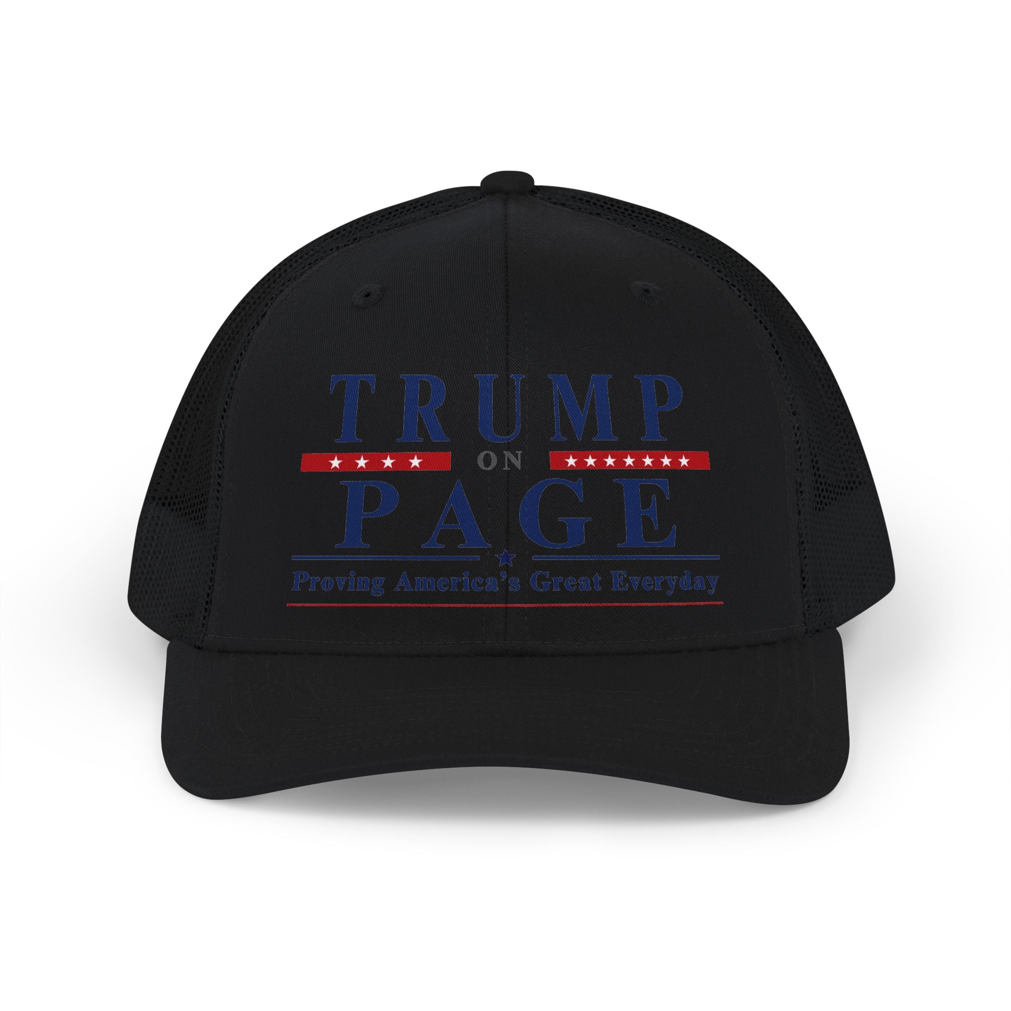 Trump on Page Snapback Trucker Cap — 'Proving America's Great Everyday' Hat