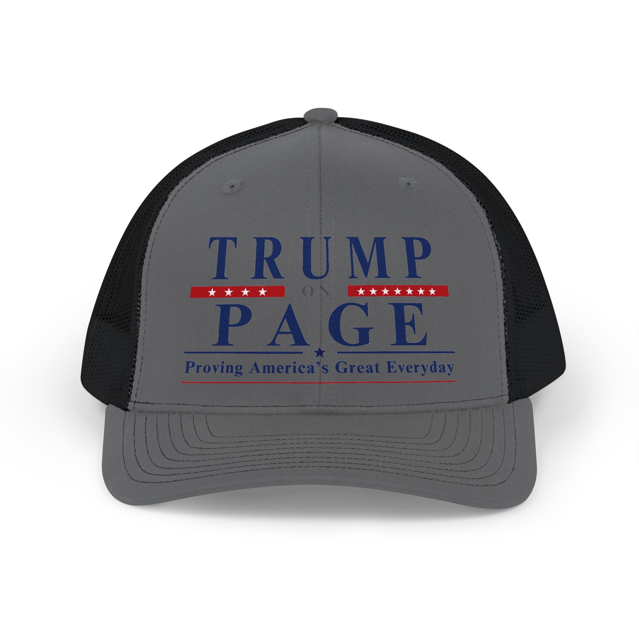 Trump on Page Snapback Trucker Cap — 'Proving America's Great Everyday' Hat