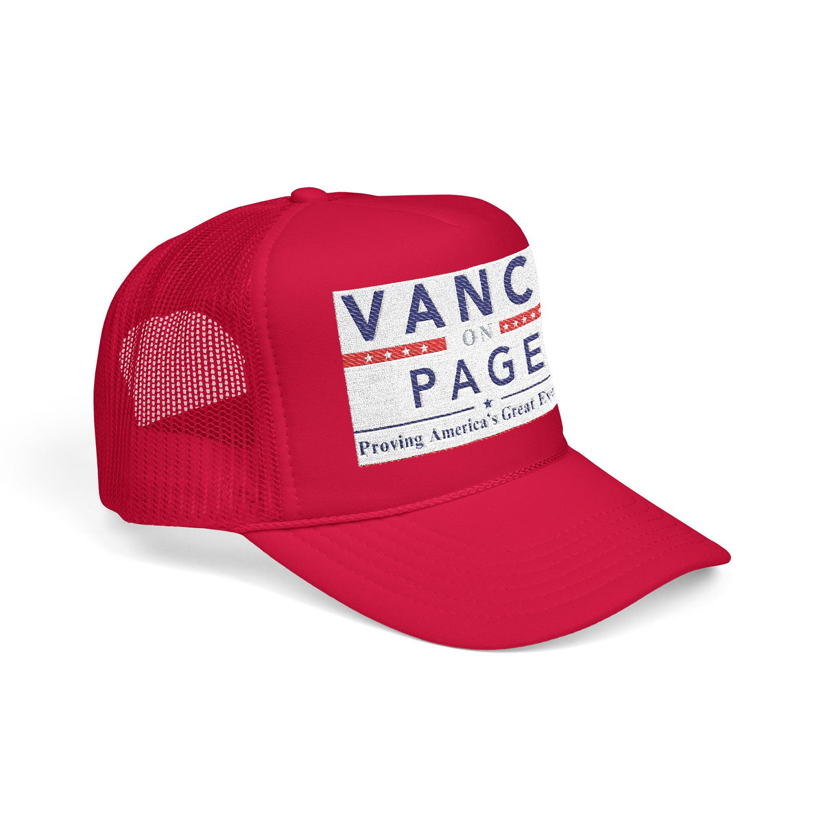 Presidental Campaign Foam Trucker Hat | Embroidery Style "Vance On Page"